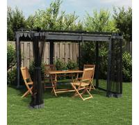 IKAYAA Pérgola de Jardín con Techo Retráctil y Paredes de Malla, Pérgola de Aluminio 3 x 3 m, Cenador de Jardín, Poliéster Resistente al Agua y a UV para Patio Terraza Exterior Antracita
