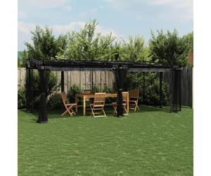 IKAYAA Pérgola de Jardín con Techo Retráctil y Paredes de Malla, Pérgola de Aluminio 6 x 3 m, Cenador de Jardín, Poliéster Resistente al Agua y a UV para Patio Terraza Exterior Antracita