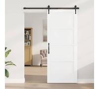 IKAYAA Puerta Corredera de Granero con Herrajes 61 x 198.5 cm Puerta Corredera de Interior con Guía de Suelo Mejorados para Baño Salón Sala de Estar Natural y Negro
