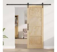 IKAYAA Puerta Corredera de Granero con Herrajes 78 x 202 cm Puerta Corredera de Interior con Guía de Suelo Mejorados para Baño Salón Sala de Estar Blanco y Negro