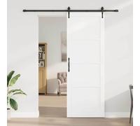 IKAYAA Puerta Corredera de Granero con Herrajes 86 x 198.5 cm Puerta Corredera de Interior con Guía de Suelo Mejorados para Baño Salón Sala de Estar Natural y Negro