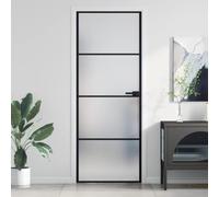 IKAYAA Puerta Interior de Vidrio EGS y Aluminio 76 x 201,5 cm, Puerta de Cristal con Maneta Puerta, Puerta Interior Moderna, Sólido y Seguro, Negro y Mate