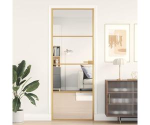 IKAYAA Puerta Interior de Vidrio EGS y Aluminio 76 x 201,5 cm, Puerta de Cristal con Maneta Puerta, Puerta Interior Moderna, Sólido y Seguro, Dorado y Transparente