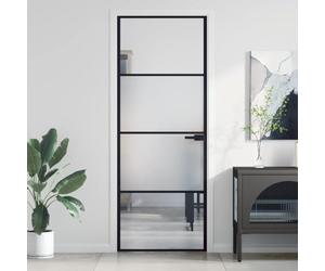 IKAYAA Puerta Interior de Vidrio EGS y Aluminio 76 x 201,5 cm, Puerta de Cristal con Maneta Puerta, Puerta Interior Moderna, Sólido y Seguro, Negro, Transparente y Mate