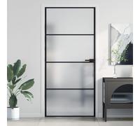 IKAYAA Puerta Interior de Vidrio EGS y Aluminio 93 x 201,5 cm, Puerta de Cristal con Maneta Puerta, Puerta Interior Moderna, Sólido y Seguro, Negro y Mate
