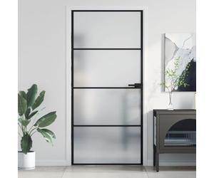 IKAYAA Puerta Interior de Vidrio EGS y Aluminio 93 x 201,5 cm, Puerta de Cristal con Maneta Puerta, Puerta Interior Moderna, Sólido y Seguro, Negro y Mate