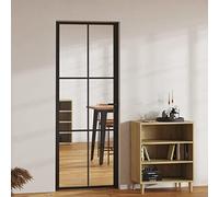 IKAYAA Puerta Interior de Vidrio EGS y Aluminio, Puerta de Cristal con Maneta Puerta, Puerta Interior Moderna, Sólido y Seguro, 76 x 201,5 cm, Negro
