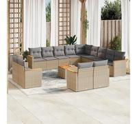 IKAYAA Sofa Exterior de Ratán, con Función de Almacenamiento, Sofá Jardín, Conjunto Sofá Jardin Exterior de Ratán, Muebles Jardín Exterior- 14 pzas Beige Mezcla Type-4