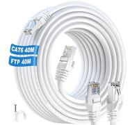 ikbc Cable Ethernet 40 metros, Cat 6 Cable de Red 40m FTP Blindado, Anti-interferencias Cable Internet 40 metros Alta Velocidad, Gigabit 23AWG Cable RJ45 Exterior para PS5/4 Rúter (40 Clips)