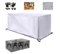 IKDZCM Funda para Muebles de Jardín, 250x90x60cm Plata Tela Oxford 600D Funda Mesa Protectora Muebles de Jardin Cubre Mesa y Sillas Exterior con Salida de Aire Anti-UV, Antivento, Antipolvo