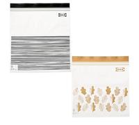Ikea ISTAD - Bolsas de alimentos reutilizables medianas con doble sellado, 1,2 y 2,5 litros, rayas negras/hojas amarillas, juego de 100 bolsas