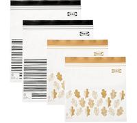 Ikea ISTAD - Bolsas de alimentos reutilizables medianas con doble sellado, 1,2 y 2,5 litros, rayas negras/hojas amarillas, juego de 100 bolsas