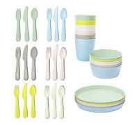 Ikea - Juego de vajilla y cubertería Kalas de colores pastel para niños, de plástico, sin BPA, con cuencos, cubiertos, platos y vasos