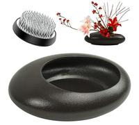 Ikebana - Kit de jarrón de cerámica con diseño de rana y flores, diseño de flores (marrón oscuro, tamaño grande)