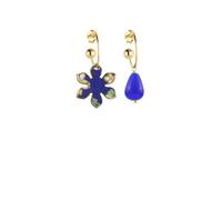 IKEBANA - Pendientes de cascabel de seda y gota azul, Talla única, Latón, Ágata