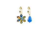 IKEBANA - Pendientes de cascabel de seda y gota azul, Talla única, Latón, Ágata