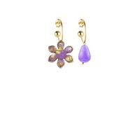 IKEBANA - Pendientes de cascabel de seda y gota lila, Talla única, Latón, Ágata