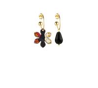 IKEBANA - Pendientes de cascabel de seda y gota negra, Talla única, Latón, Ágata