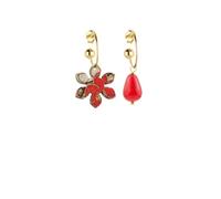 IKEBANA - Pendientes de cascabel de seda y gota rubí, Talla única, Latón, Ágata