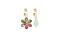 IKEBANA - Pendientes de cascabel de seda y gota verde jade, Talla única, Latón, Ágata