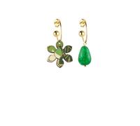 IKEBANA - Pendientes de cascabel de seda y gota verde, Talla única, Latón, Ágata