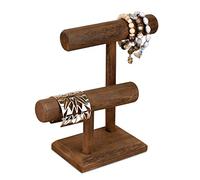Ikee Design Torre de exhibición de relojes de pulsera de madera de 2 niveles, soporte de almacenamiento para collares, 7.9 pulgadas de ancho x 4.3 pulgadas de profundidad x 9.4 pulgadas de alto, color