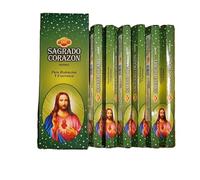 Ikeola - Incienso Sagrado Corazón - Amor Divino, Fe y Protección Espiritual | Set de 6 Paquetes Hexagonales | 120 Varillas Artesanales de la India