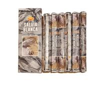 Ikeola - Incienso Salvia Blanca - White Sage - Purificación Espiritual y Limpieza Energética | Set de 6 Paquetes Hexagonales | 120 Varillas Artesanales de la India