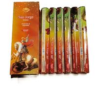 Ikeola - Incienso San Jorge - Protección Espiritual y Defensa Energética | Set de 6 Paquetes Hexagonales | 120 Varillas Artesanales de la India