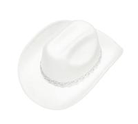 IKFGTJRE Sombrero de Vaquero Rosa Sombreros de vaquera, collar diamantes imitación decorado for mujer, accesorios for fotos, gorras vestido fiesta Jazz Para fiestas(WHITE)