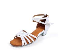 IKFGTJRE Zapatos Baile Latino Mujer Niñas Mujeres Zapatos Latinos Tacón Bajo Salsa Latina De Salón Modernos Tango para Bailar(White,39)