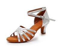 IKFGTJRE Zapatos Baile Latino Mujer Tacón 7 Cm/5 Cm Satén Sin Nudo Salsa Tango Salón Zapatos De Baile Latino Mujer para Bailar(Heel 5cm Silver,36)