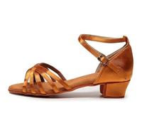 IKFGTJRE Zapatos Baile Latino Mujer Zapatos de Baile Latino 24-41 niños niñas Mujeres Tango Tacones Bajos señoras Baile Jazz para Bailar(Brown2,30)