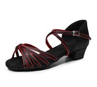 IKFGTJRE Zapatos Baile Latino Mujer Zapatos de Baile Latino 24-41 niños niñas Mujeres Tango Tacones Bajos señoras Baile Jazz para Bailar(Black Red,39)