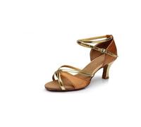 IKFGTJRE Zapatos Baile Latino Mujer Zapatos De Baile Latino A La Moda For Mujer Y Niña, Salón Tango Salsa For, Sandalias Tacón Alto Fondo 5/7 para Bailar(805 Brown Satin 5cm,40)