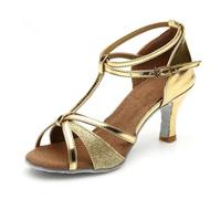 IKFGTJRE Zapatos Baile Latino Mujer Zapatos De Baile Latino A La Moda For Mujer Y Niña, Salón Tango Salsa For, Sandalias Tacón Alto Fondo 5/7 para Bailar(Gold Sequins 7cm,38)