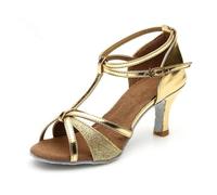 IKFGTJRE Zapatos Baile Latino Mujer Zapatos De Baile Latino A La Moda For Mujer Y Niña, Salón Tango Salsa For, Sandalias Tacón Alto Fondo 5/7 para Bailar(Gold Sequins 5cm,39)