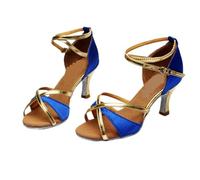 IKFGTJRE Zapatos Baile Latino Mujer Zapatos De Baile Latino A La Moda For Mujer Y Niña, Salón Tango Salsa For, Sandalias Tacón Alto Fondo 5/7 para Bailar(805 Blue Satin 5cm,35)