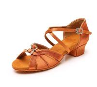 IKFGTJRE Zapatos Baile Latino Mujer Zapatos de Baile Latino for Mujer, Zapatos en Barra Modernos, Salsa Tango, tacón Alto, Latinos Ajustables for niñas, salón para Bailar(Brown Satin,33)