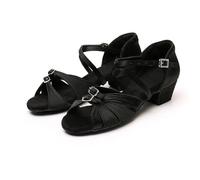 IKFGTJRE Zapatos Baile Latino Mujer Zapatos de Baile Latino for Mujer, Zapatos en Barra Modernos, Salsa Tango, tacón Alto, Latinos Ajustables for niñas, salón para Bailar(Black Satin,25)