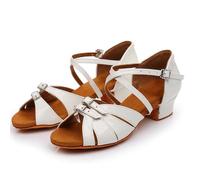 IKFGTJRE Zapatos Baile Latino Mujer Zapatos de Baile Latino for Mujer, Zapatos en Barra Modernos, Salsa Tango, tacón Alto, Latinos Ajustables for niñas, salón para Bailar(White Glossy,34)