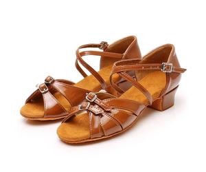 IKFGTJRE Zapatos Baile Latino Mujer Zapatos de Baile Latino for Mujer, Zapatos en Barra Modernos, Salsa Tango, tacón Alto, Latinos Ajustables for niñas, salón para Bailar(Brown Glossy,27)