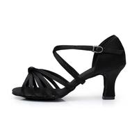 IKFGTJRE Zapatos Baile Latino Mujer Zapatos de Baile Latino for Mujer, Zapatos salón Tango for, Sandalias satén con tacón 5/7cm for Fiesta y para Bailar(7cm Black,38)