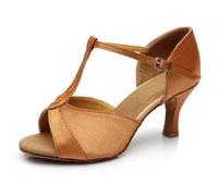 IKFGTJRE Zapatos Baile Latino Mujer Zapatos de Baile salón for Mujer, Zapatos Latino, Suela Tango, Jazz Modernos para Bailar(Brown Satin 7CM,36)