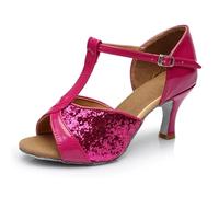 IKFGTJRE Zapatos Baile Latino Mujer Zapatos de Baile salón for Mujer, Zapatos Latino, Suela Tango, Jazz Modernos para Bailar(Rose Red Sequins 7CM,42)