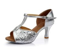 IKFGTJRE Zapatos Baile Latino Mujer Zapatos de Baile salón for Mujer, Zapatos Latino, Suela Tango, Jazz Modernos para Bailar(Silver Paillette 7CM,40)