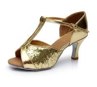 IKFGTJRE Zapatos Baile Latino Mujer Zapatos de Baile salón for Mujer, Zapatos Latino, Suela Tango, Jazz Modernos para Bailar(Gold Sequins 7CM,41)