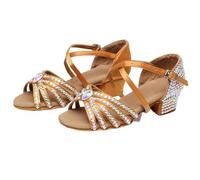 IKFGTJRE Zapatos Baile Latino Mujer Zapatos Latinos con Diamantes de Agua for Mujer, Tacones Artificiales satén 3,5 CM, Zapatos Baile salón Modernos vals Jazz Verano para Bailar(Brown,40)
