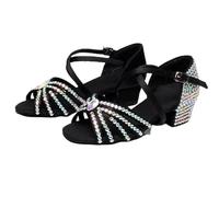 IKFGTJRE Zapatos Baile Latino Mujer Zapatos Latinos con Diamantes de Agua for Mujer, Tacones Artificiales satén 3,5 CM, Zapatos Baile salón Modernos vals Jazz Verano para Bailar(Black,37)