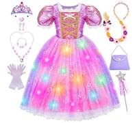 iKidiki Vestido Princesa Niña 3 4 5 6 Años, Regalo Niñas 3 4 5 6 Años Cumpleaños LED Disfraz Princesa Niño Luminosa Vestido Fatos de Carnaval Criança Menina Disfraz Alegria del Reves Niñas